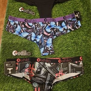 Ethika Women's Underwear Set - Blue Butterfly and Black Money Print 3 Pantie